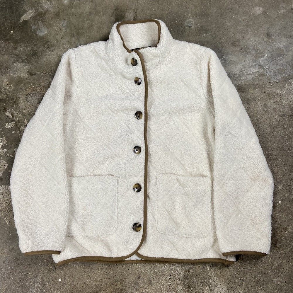 Lauren Ralph Lauren Sherpa Button Down Jacket Women's Size Medium White Diamond